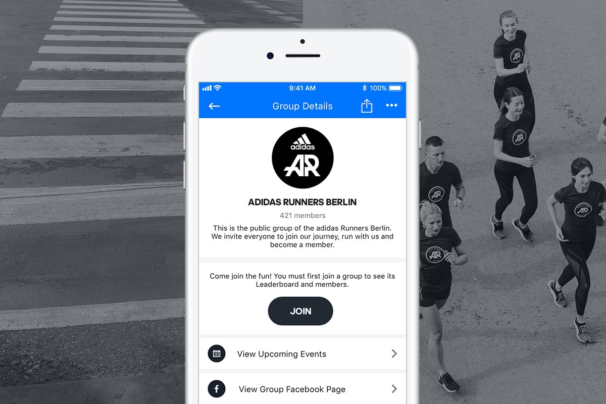Smartphone Showing  App Adidas Runners BErling Community 