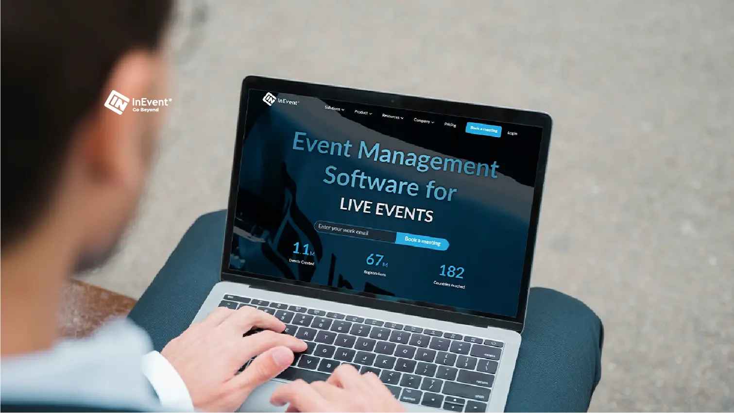 A laptop showing InEvent's homepage